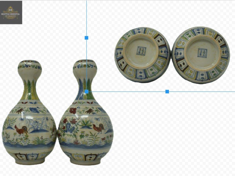 A Pair of Doucai Flower Pattern Garlic Vases, Ming Dynasty Chenghua