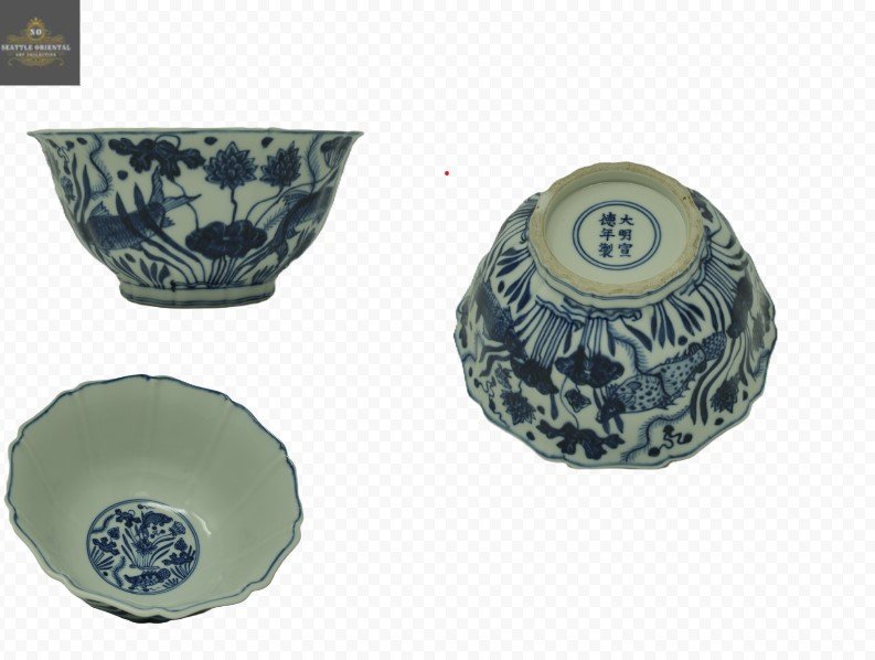 Blue & White Fish Algae Pattern Bowl, Ming Dynasty Xuande