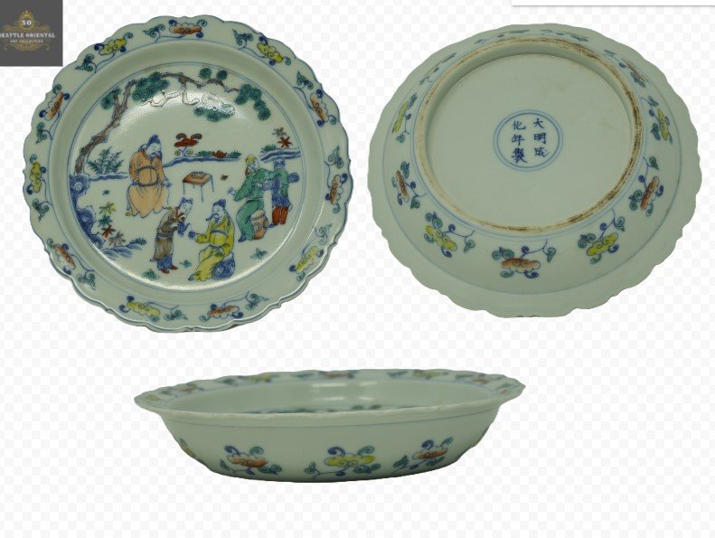 Flower Figure Pattern Doucai Plate, Ming Dynasty Chenghua