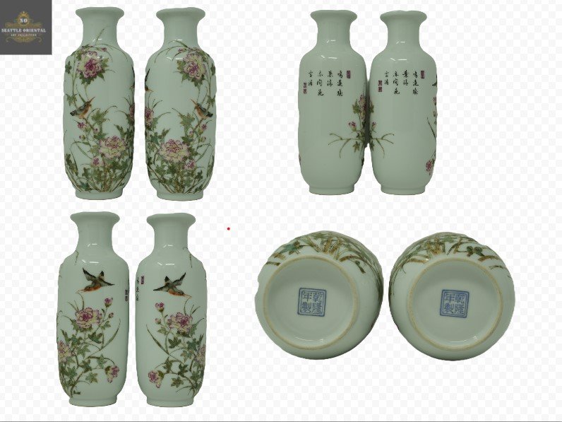 A Pair of Enamel Flower & Birds Pattern Vases, Qing Dynasty Qianlong