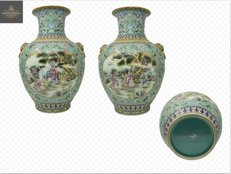 Double Ear Open Window Figures Vase, Qing Dynasty Qianlong