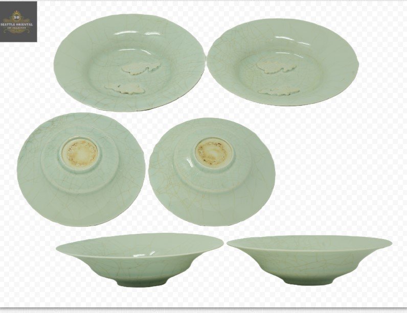 A Pair of Carved Double Fish Bowls, Song Dynasty Longquan Kiln