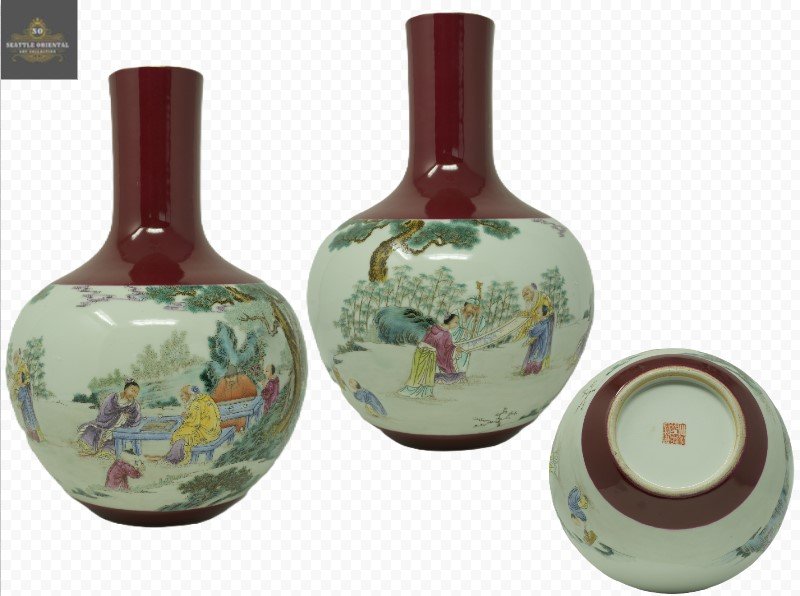 Ruby Red Figure Pattern Globular Vase, Qing Dynasty Qianlong