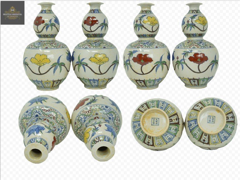 A Pair of Doucai Gourd Vases, Ming Dynasty Chenghua