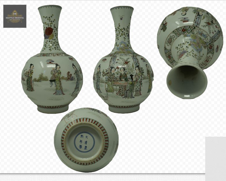 Figure Famille Rose Vase, Qing Dynasty Kangxi