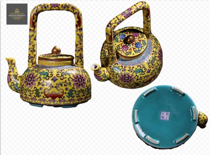 Yellow Ground Flower Pattern Falangcai Tea Pot, Qing Dynasty Yongzhen