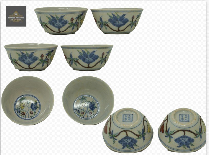 A Pair of Doucai Cheken Cups, Ming Dynasty Chenghua