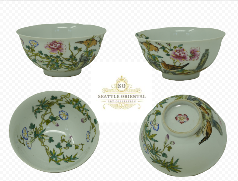 A Pair of Birds & Flower Pattern Fanlangcai Bowls, Qing Dynasty Yongzhen