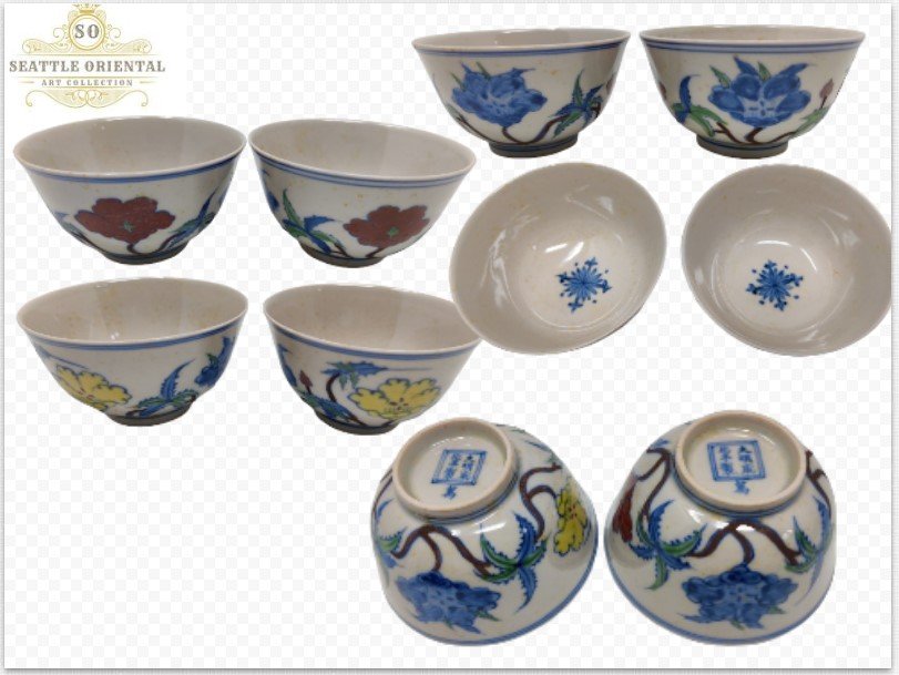 A Pair of Doucai Flower Pattern Chiken Cups Ming Dynasty Chenghua
