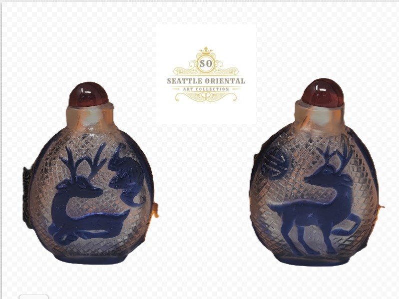 Snuff Buttle, Blue Animal Pattern, Qing Dynasty